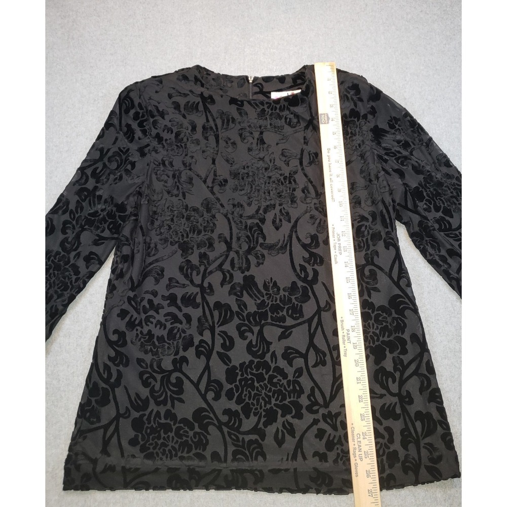 Vintage Caron Velvet Embossed Top Blouse Womens Black Sz 14 Lined Sheer Sleeves - Picture 4 of 14